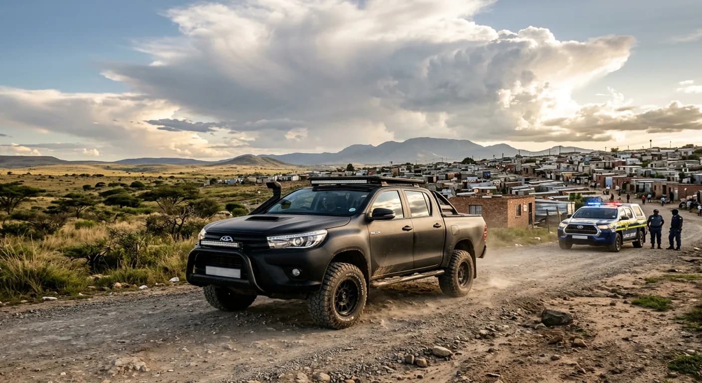 Toyota Hilux bakkie in GTA Mzansi - SAPS highway patrol livery on a South African road