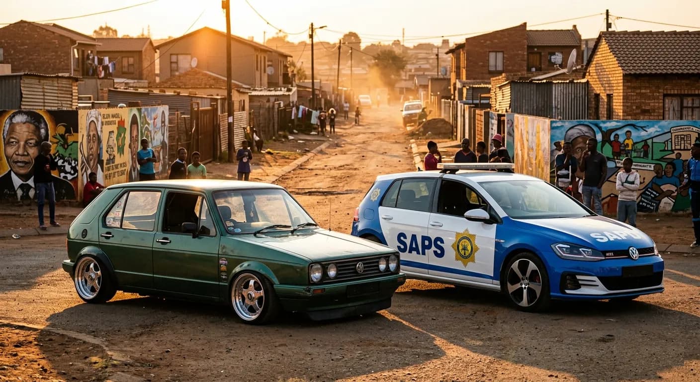 VW Golf Mk1 stance build and Golf 7 GTI SAPS police car in GTA Mzansi