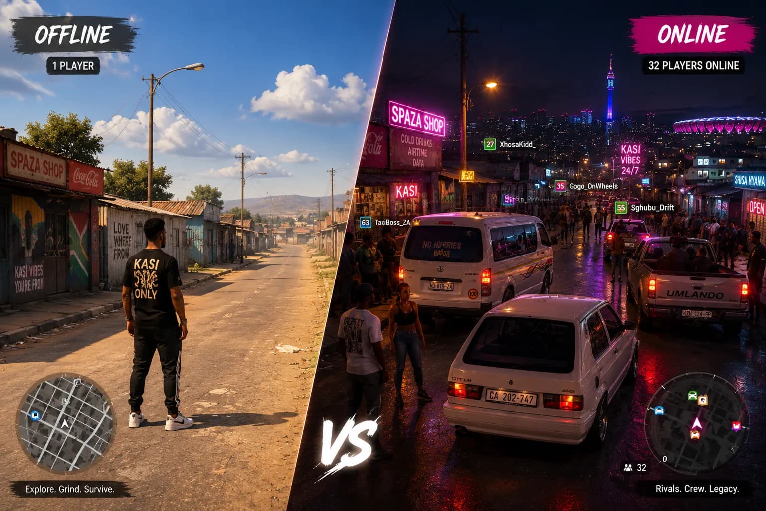 GTA Mzansi online vs offline comparison concept