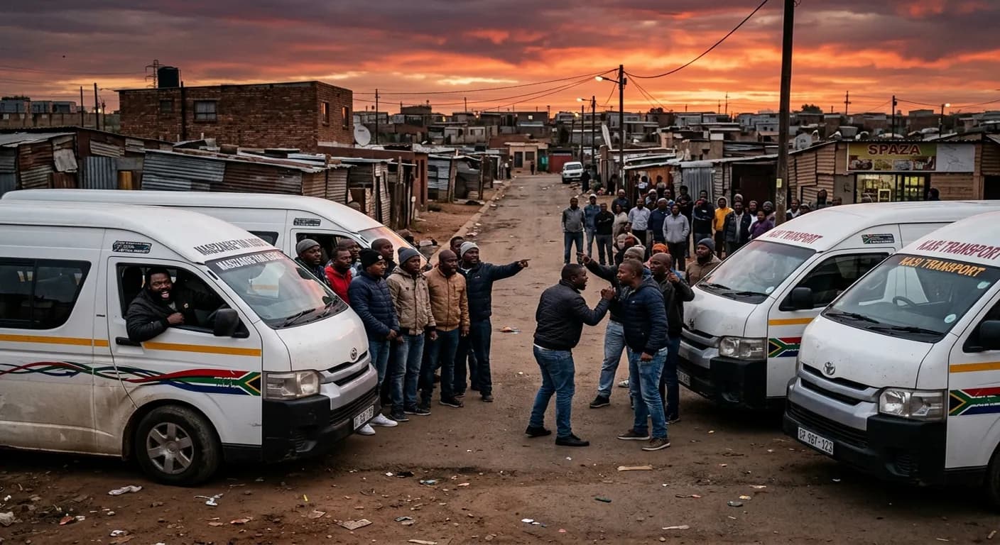 GTA Mzansi taxi wars — rival taxi operators clashing on a South African township road